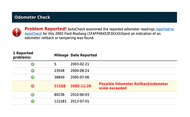 AutoCheck Report - Odometer Check