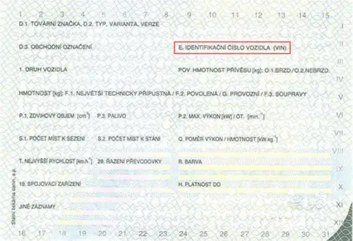 Where to find the VIN number in the Czech registration book - preview photo