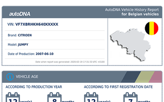 Sample autoDNA Vehicle History Report for Belgian vehicles - thumbnail
