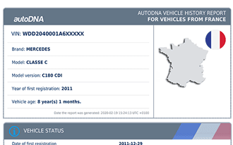 Sample autoDNA Vehicle History Report for French vehicles - thumbnail