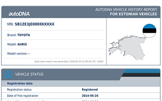 Sample autoDNA Vehicle History Report for Estonian vehicles - thumbnail