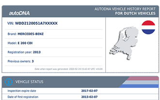 Sample autoDNA Vehicle History Report for Dutch vehicles - thumbnail