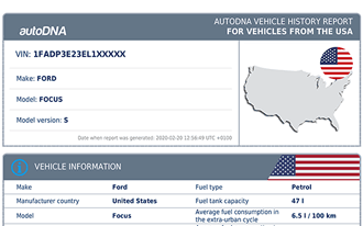 Sample autoDNA Vehicle History Report for vehicles from the USA - thumbnail