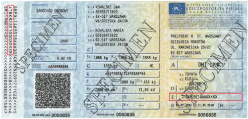 Where to find the VIN number in the Polish registration book - preview photo