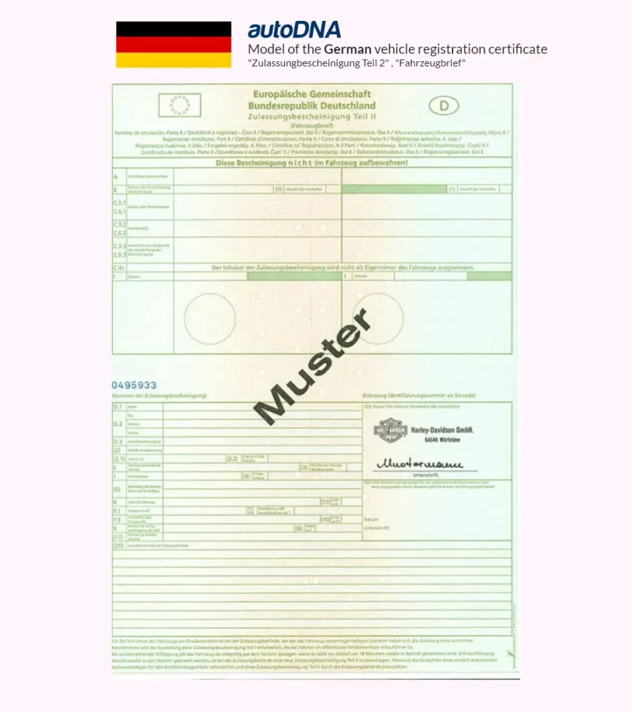 Registration certificate (Germany), an official document providing details and proof of vehicle ownership and registration in Germany.