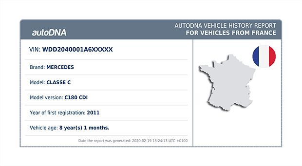 AutoDNA Vehicle History Report for French Vehicles - Report Summary